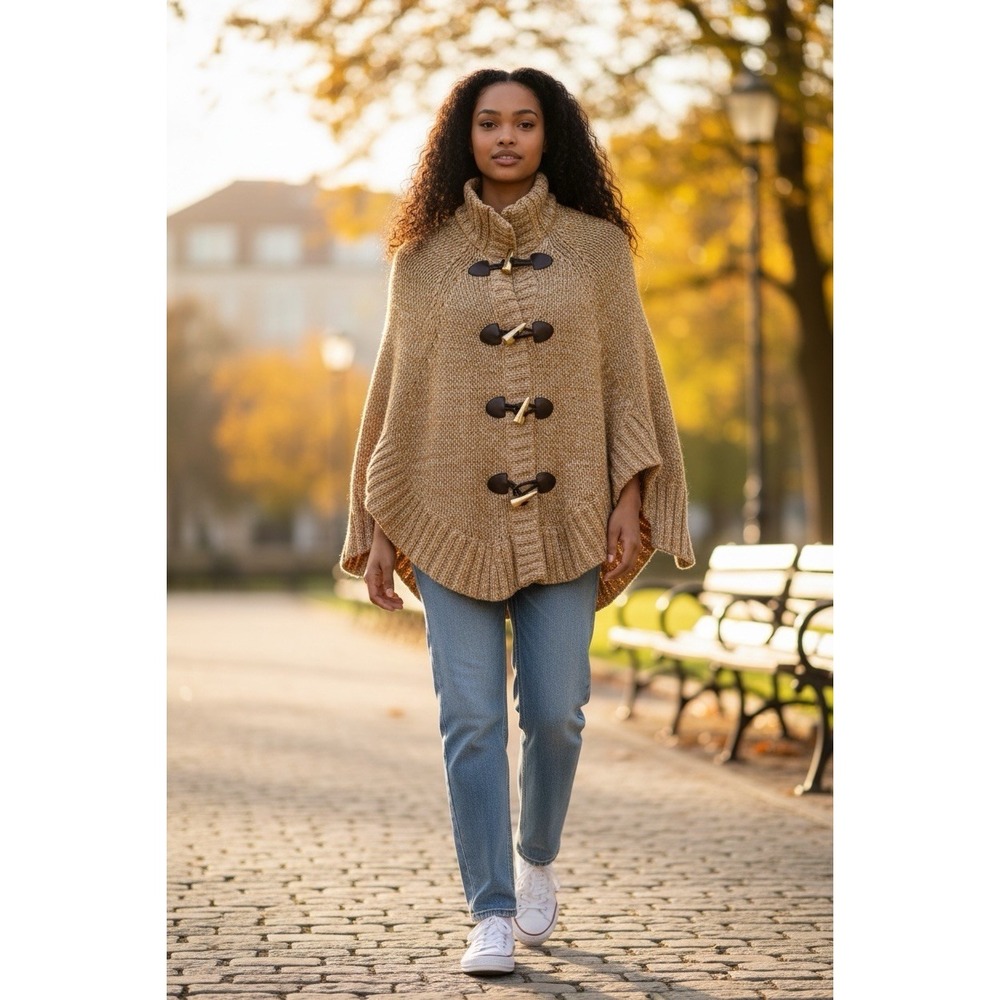 Michael Kors Chunky Knit Toggle Cardigan Cape XS Oversized Zip Quiet Luxury - Picture 2 of 14